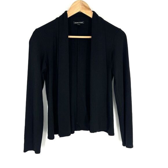 Eileen Fisher Silk Cardigan Sweater Size XS Womens Black Open Front Chiffon Top - Picture 1 of 8